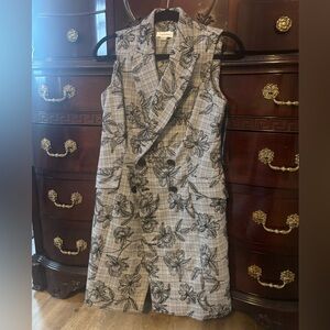 Calvin Klein Black and Gray Floral Houndstooth Dress